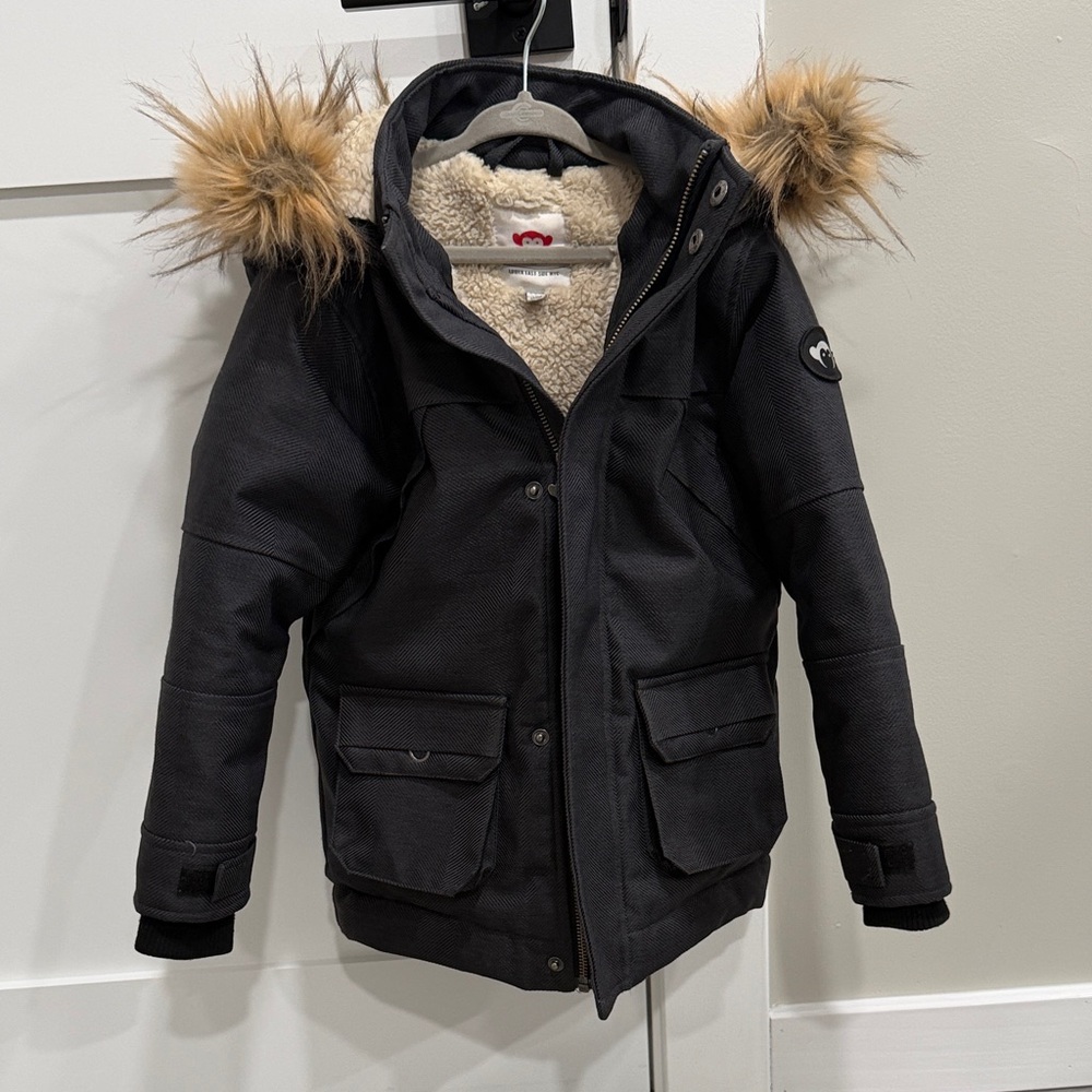 Appaman Black Denali down Jacket with Faux Fur Trim